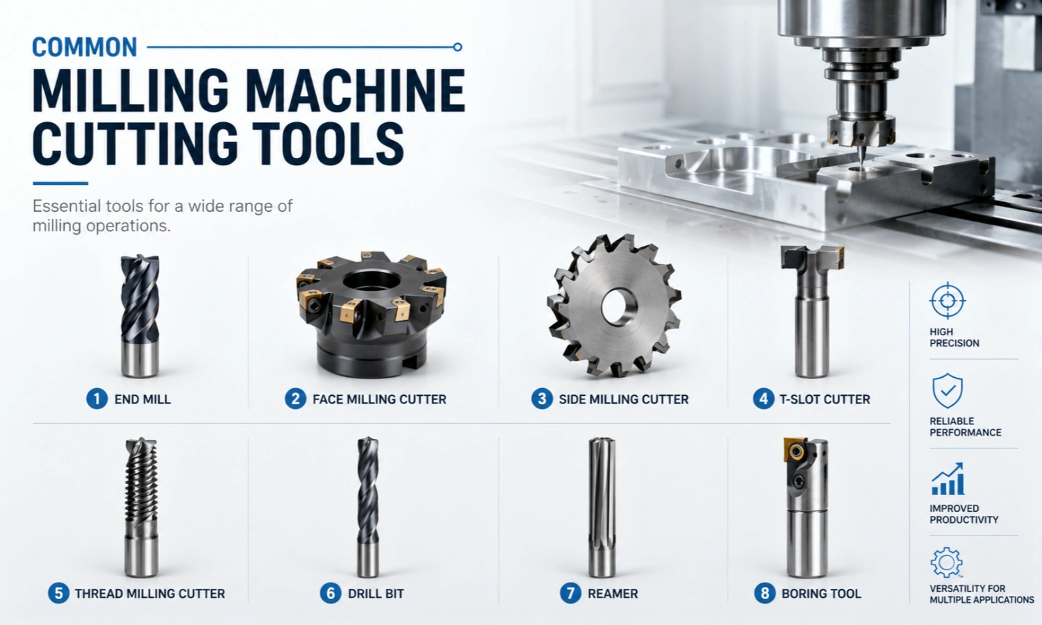 Common cutting tools used on milling machines