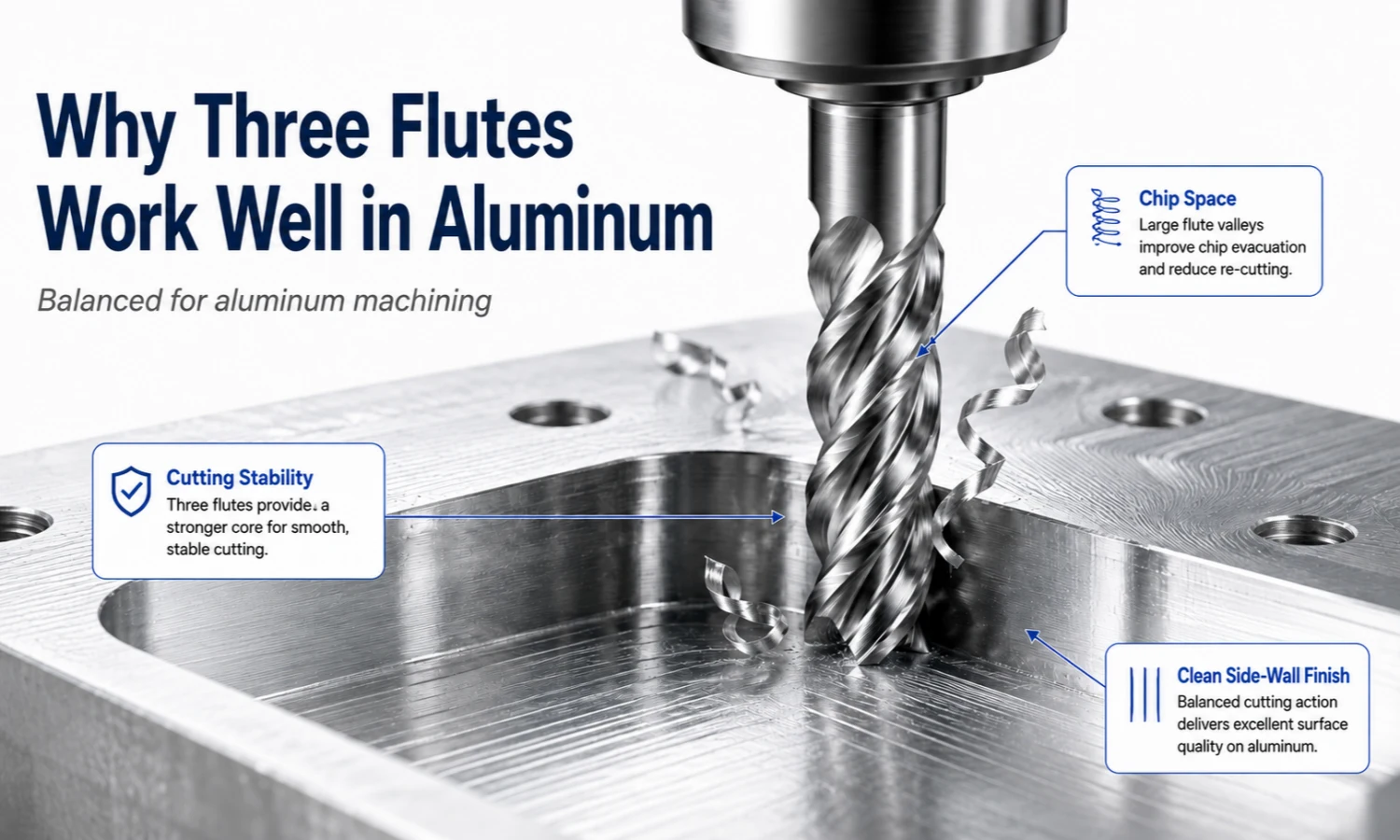 Solid carbide 3 flute end mill for aluminum machining