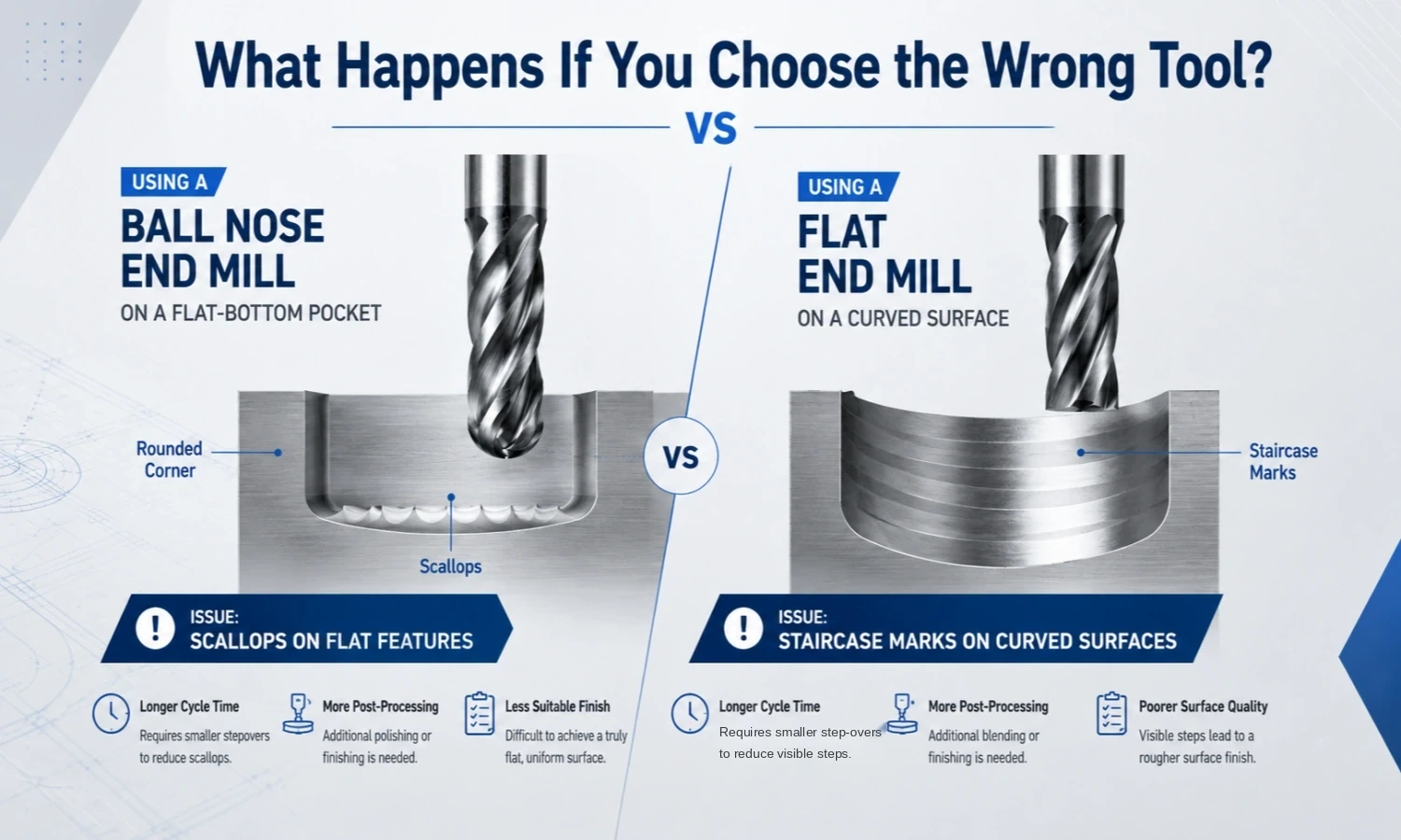 ball nose and flat end mill machining differences