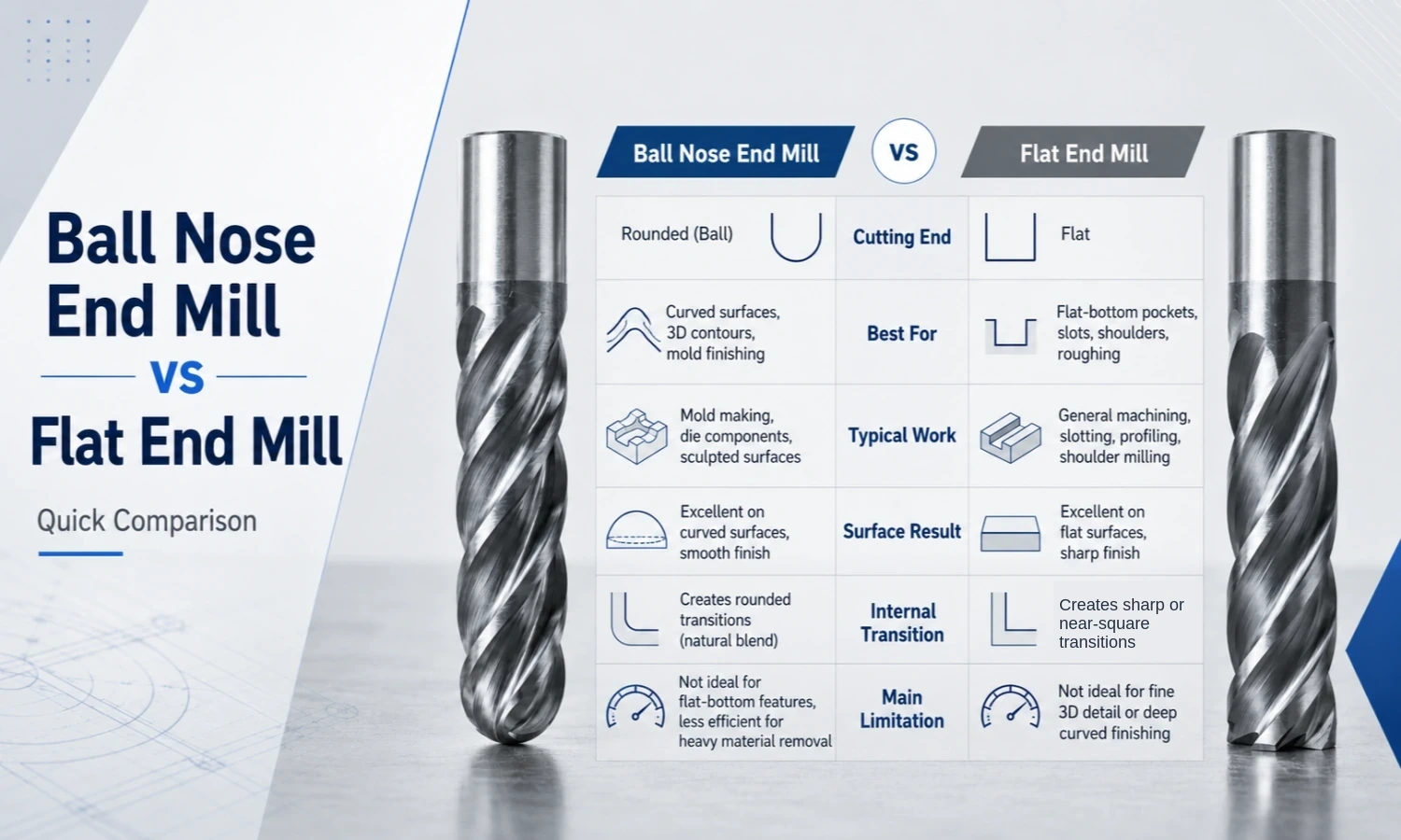 ball nose end mill vs flat end mill comparison