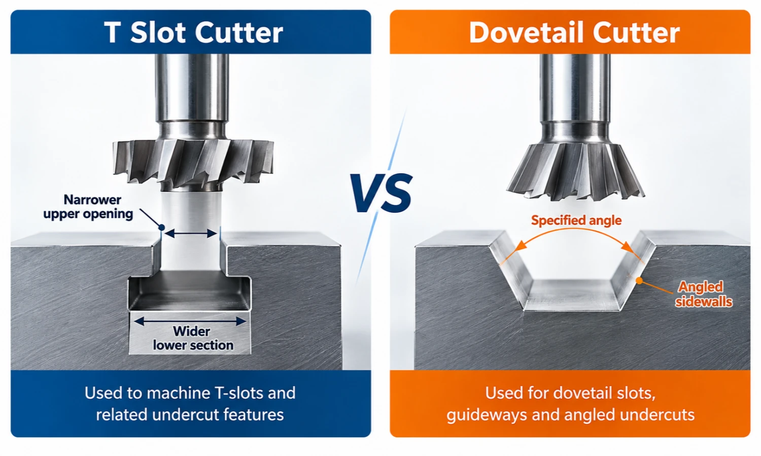 T Slot Cutter vs Dovetail Cutter finished profile comparison